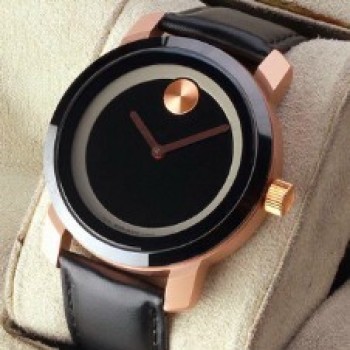 Movado Men's 'Collection' Stainless Steel and Leather Quartz Watch